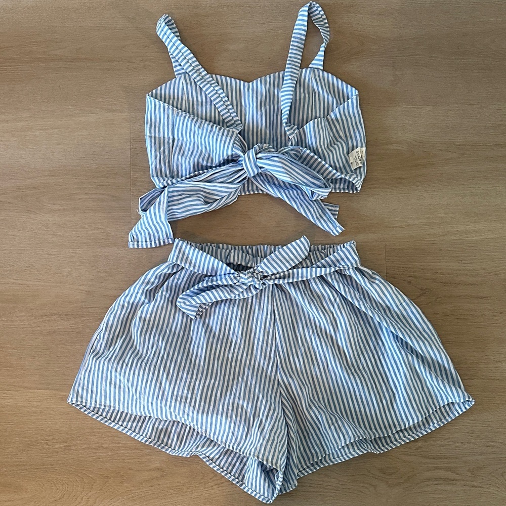 Blue and White Striped Two-Piece Set